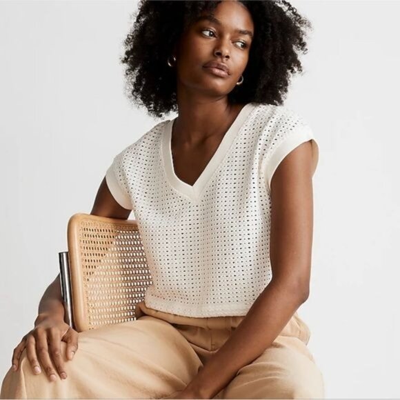 Madewell Knit Mesh V-Neck Crop Tee Large New - Picture 1 of 11